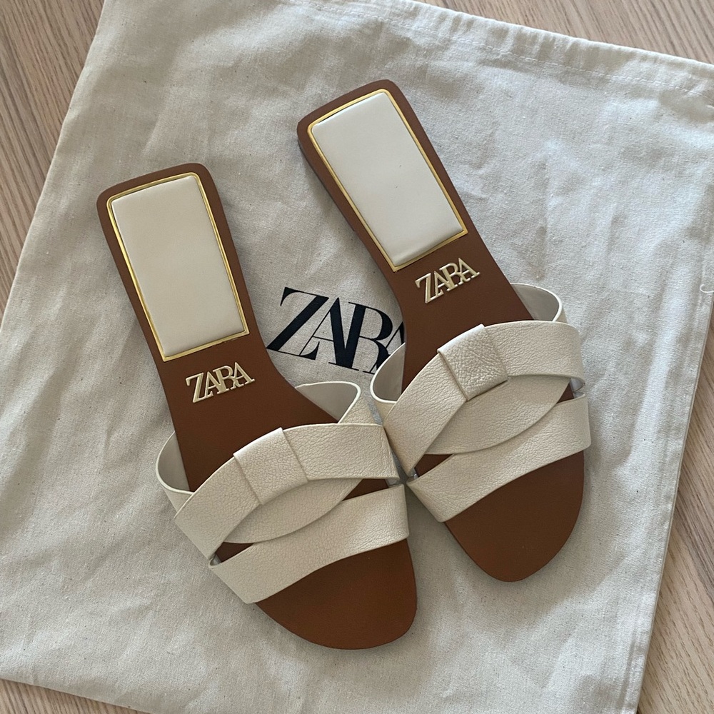 Zara Cream and Brown Minimalist Sandals